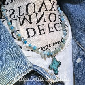 CROSS PENDANT AQUAMARINE NECKLACE
